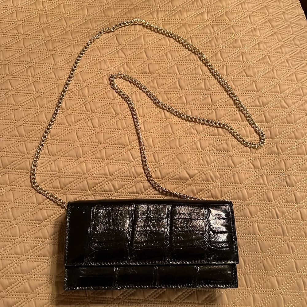 John Cole Genuine Crocodile Clutch with Gold Chain